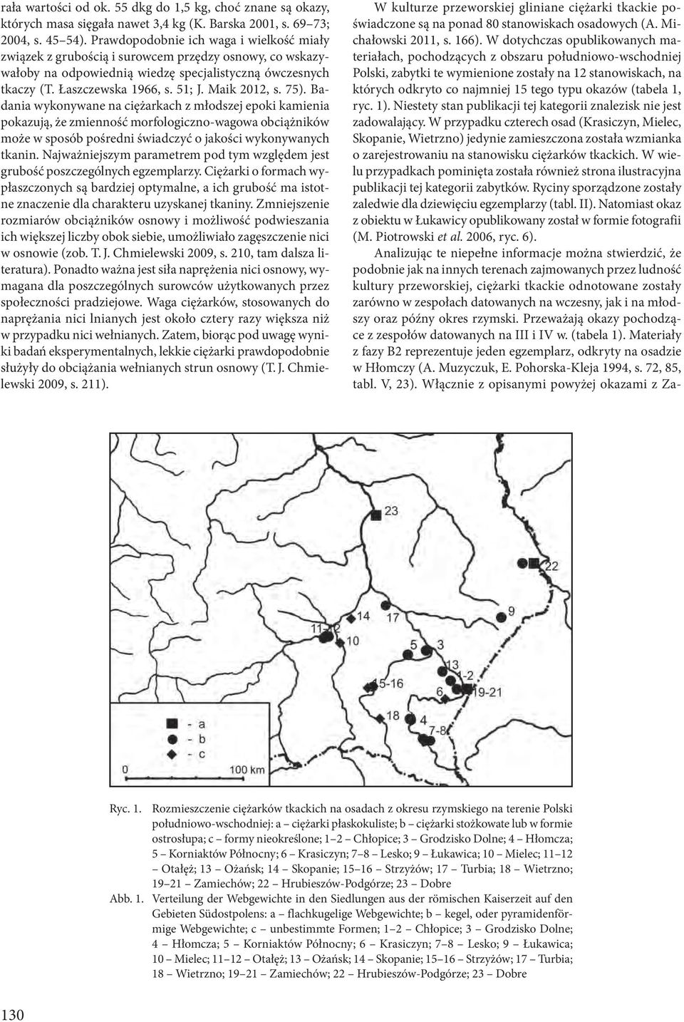 Maik 2012, s. 75). Badania wykonywane na ciężarkach z młodszej epoki kamienia pokazują, że zmienność morfologiczno-wagowa obciążników może w sposób pośredni świadczyć o jakości wykonywanych tkanin.