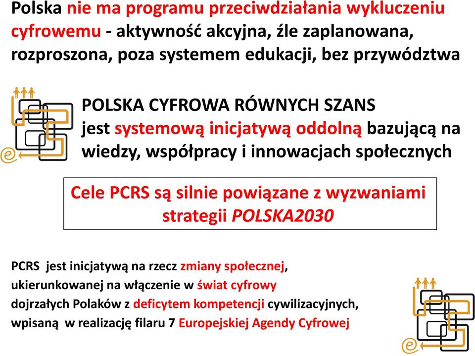 Cele PCRS są silnie powiązane z wyzwaniami strategii POLSKA2030 PCRS jest inicjatywą na rzecz zmiany społecznej, ukierunkowanej na
