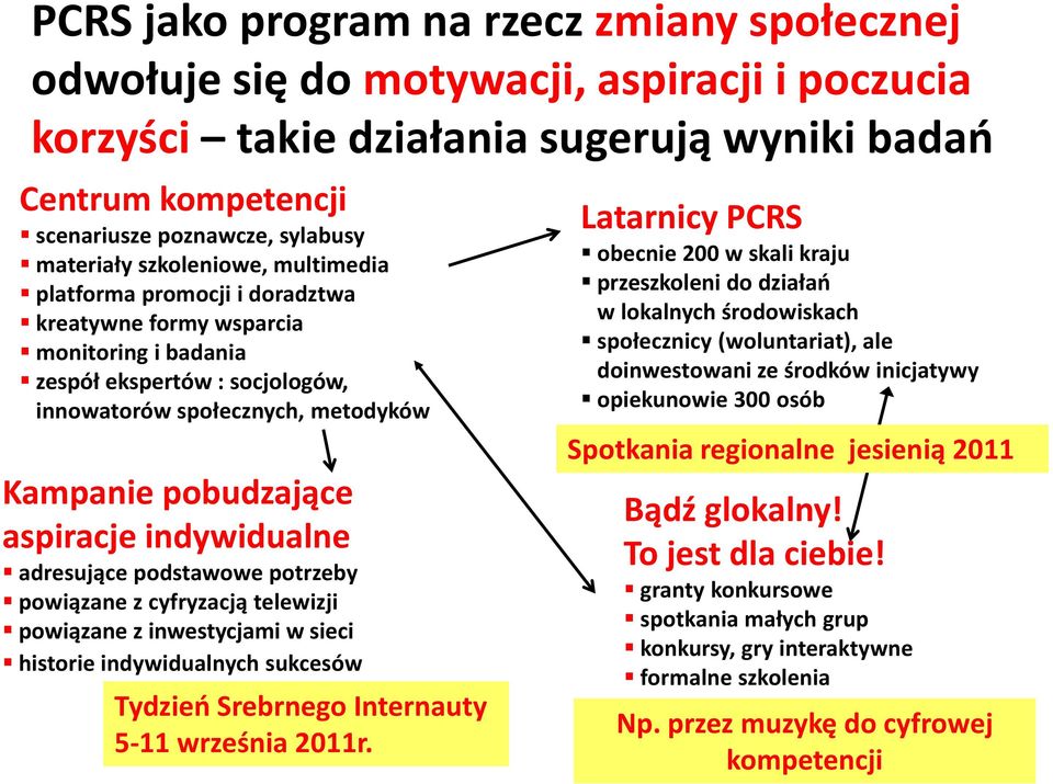 aspiracje indywidualne adresujące podstawowe potrzeby powiązane z cyfryzacją telewizji powiązane z inwestycjami w sieci historie indywidualnych sukcesów Tydzieo Srebrnego Internauty 5-11 września