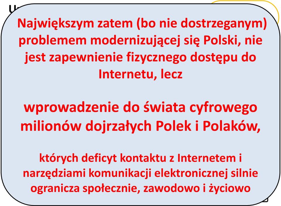 znaczenie dla paostwa Internetu, lecz dostępnośd wykwalifikowanej siły roboczej na rynku pracy wydłużenie czasu aktywności na rynku pracy w okresie przedemerytalnym większa wprowadzenie mobilnośd i