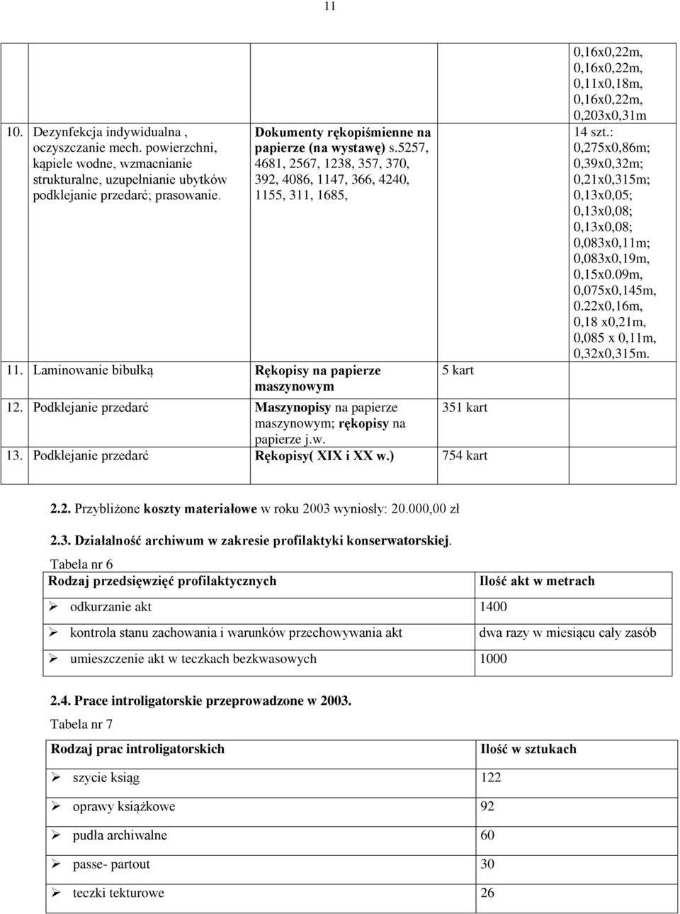 Podklejanie przedarć Maszynopisy na papierze 351 kart maszynowym; rękopisy na papierze j.w. 13. Podklejanie przedarć Rękopisy( XIX i XX w.