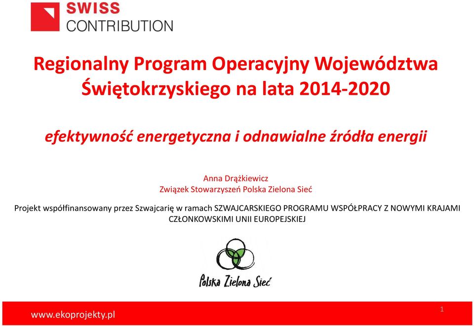 Stowarzyszeń Polska Zielona Sieć Projekt współfinansowany przez Szwajcarię w