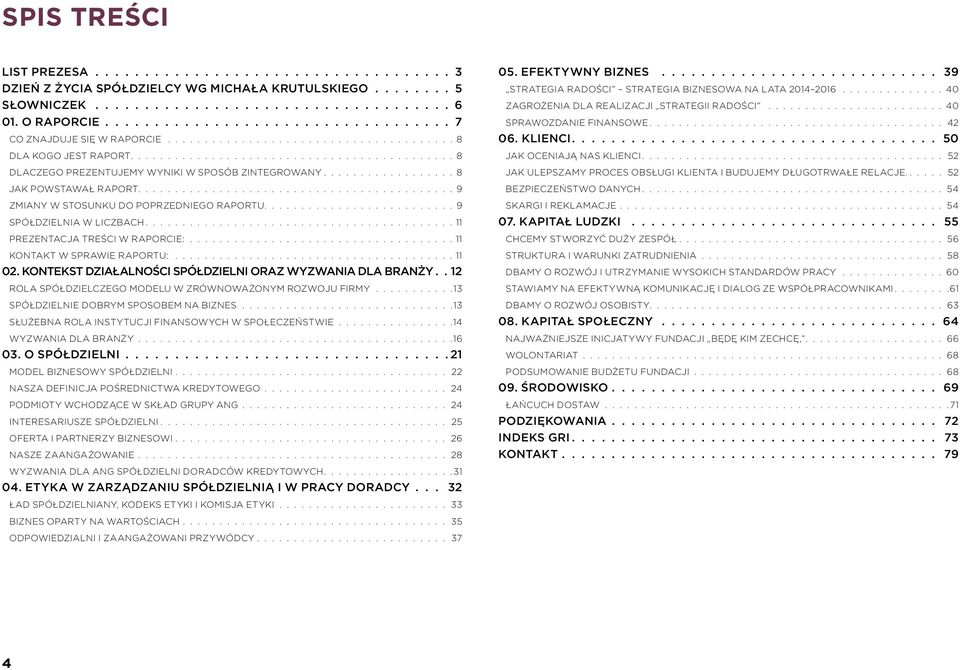 ......................... 9 SPÓŁDZIELNIA W LICZBACH..........................................11 Prezentacja treści w raporcie:.................................... 11 Kontakt w sprawie raportu:...................................... 11 02.