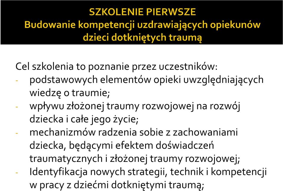 radzenia sobie z zachowaniami dziecka, będącymi efektem doświadczeń traumatycznych i złożonej traumy