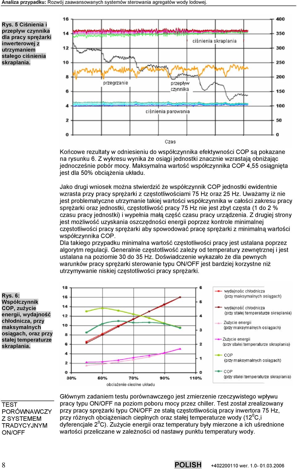 Maksymalna wartość współczynnika COP 4,55 osiągnięta jest dla 50% obciążenia układu.