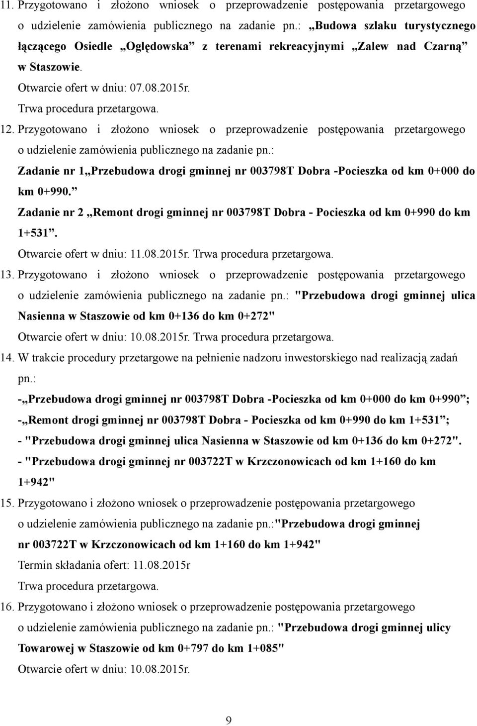 Przygotowano i złożono wniosek o przeprowadzenie postępowania przetargowego o udzielenie zamówienia publicznego na zadanie pn.