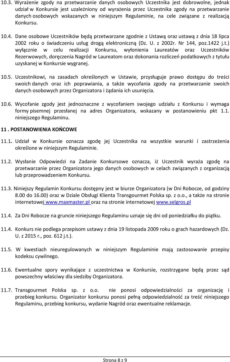Dane osobowe Uczestn
