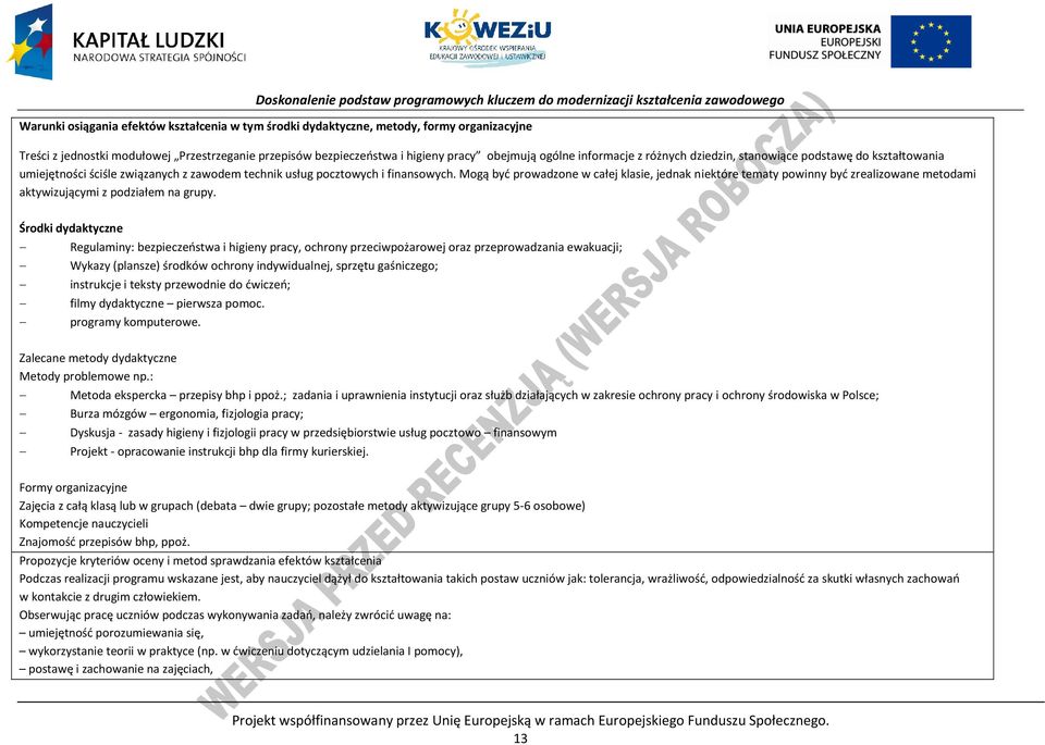 Mogą być prowadzone w całej klasie, jednak niektóre tematy powinny być zrealizowane metodami aktywizującymi z podziałem na grupy.