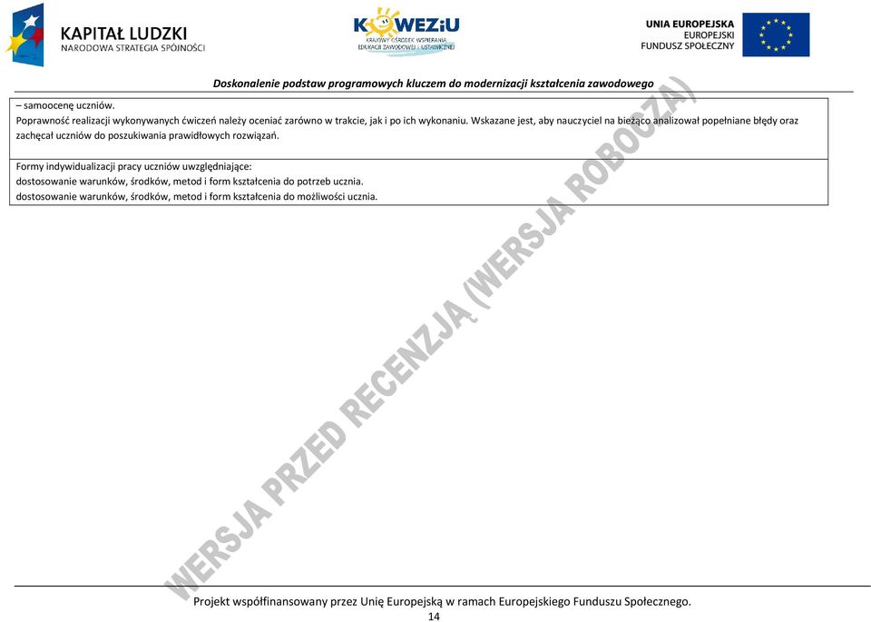Formy indywidualizacji pracy uczniów uwzględniające: dostosowanie warunków, środków, metod i form kształcenia do potrzeb ucznia.