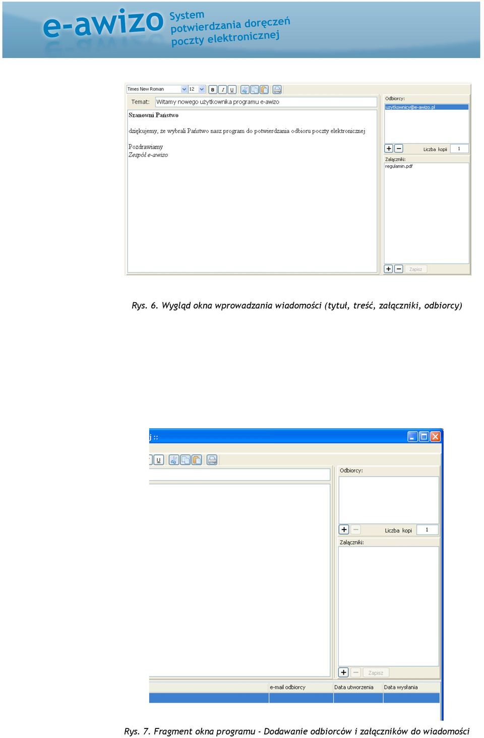 (tytuł, treść, załączniki, odbiorcy) Rys.