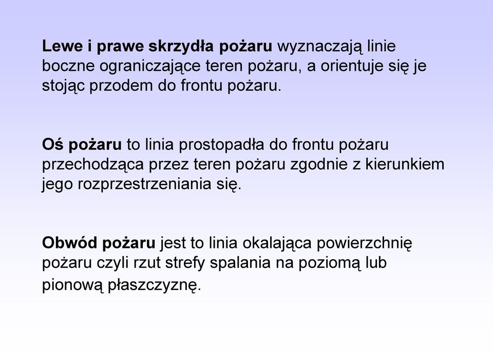 Oś pożaru to linia prostopadła do frontu pożaru przechodząca przez teren pożaru zgodnie z