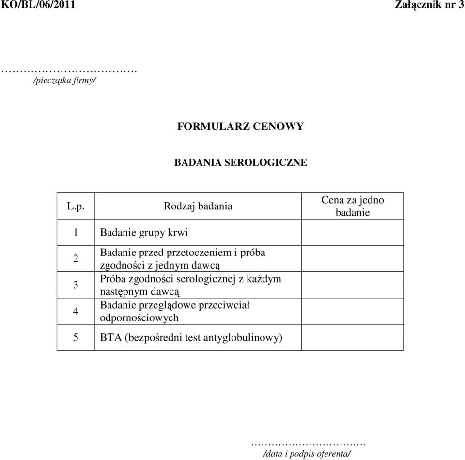 1 Badanie grupy krwi 2 3 4 Rodzaj badania Badanie przed przetoczeniem i próba zgodności z jednym