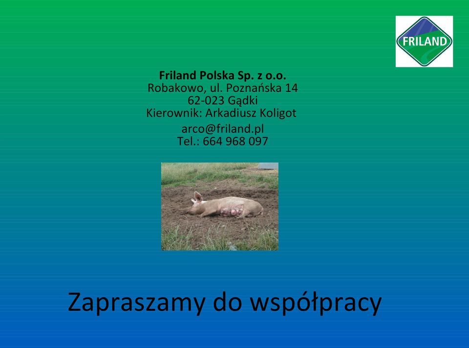 Arkadiusz Koligot arco@friland.pl Tel.