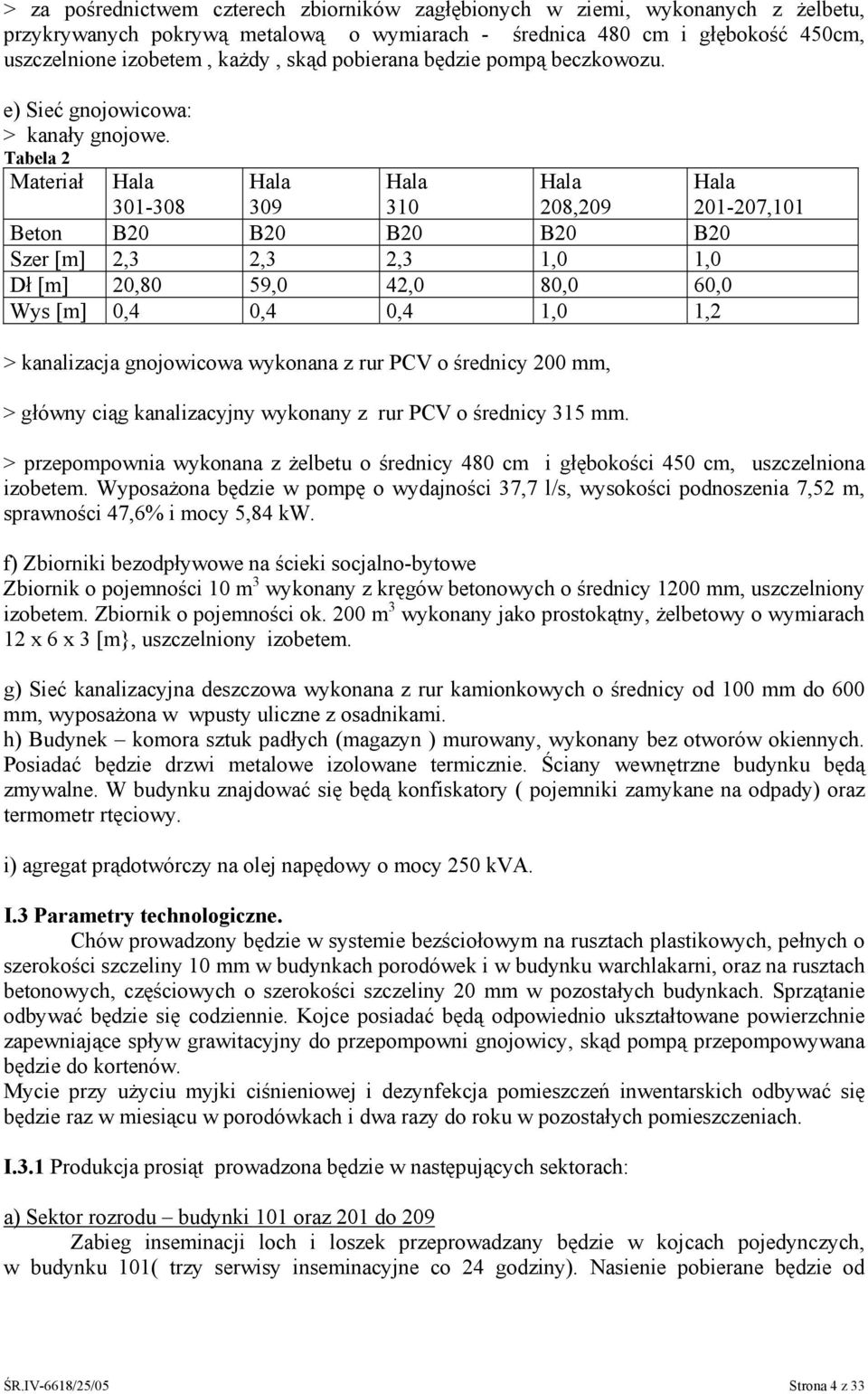 Tabela 2 Materiał Hala 301-308 Hala 309 Hala 310 Hala 208,209 Beton B20 B20 B20 B20 B20 Szer [m] 2,3 2,3 2,3 1,0 1,0 Dł [m] 20,80 59,0 42,0 80,0 60,0 Wys [m] 0,4 0,4 0,4 1,0 1,2 > kanalizacja