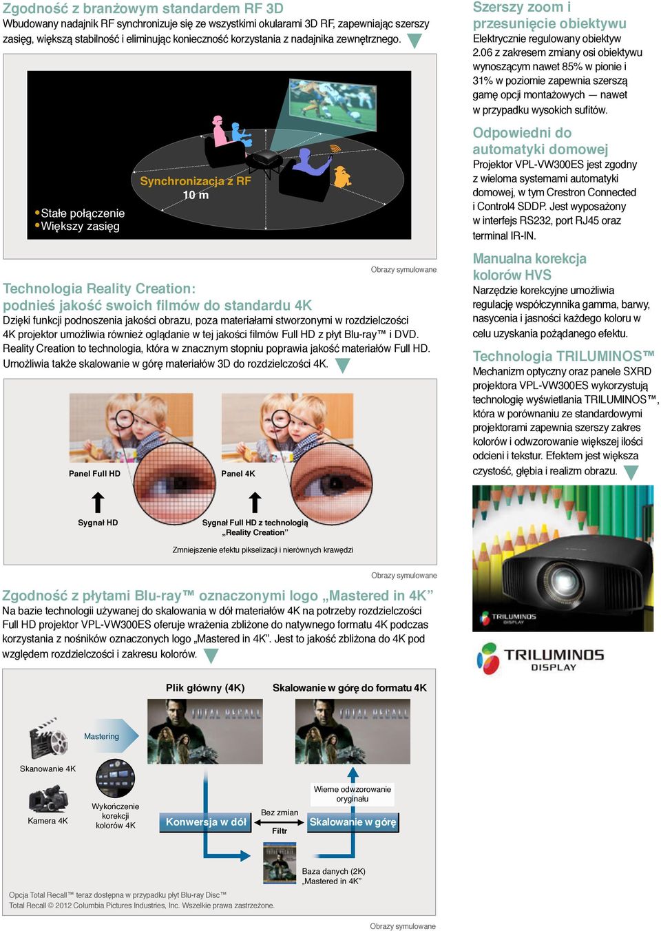 Stałe połączenie Większy zasięg Technologia Reality Creation: podnieś jakość swoich filmów do standardu 4K Dzięki funkcji podnoszenia jakości obrazu, poza materiałami stworzonymi w rozdzielczości 4K