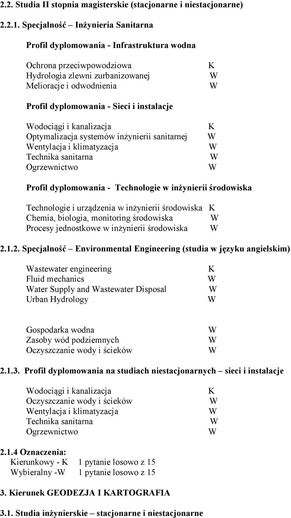 instalacje odociągi i kanalizacja Optymalizacja systemów inżynierii sanitarnej entylacja i klimatyzacja Technika sanitarna Ogrzewnictwo Profil dyplomowania - Technologie w inżynierii środowiska