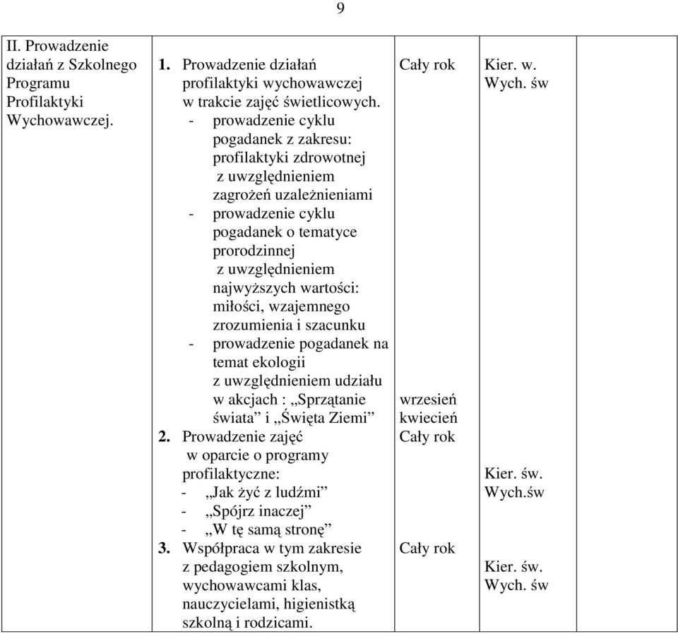 wartości: miłości, wzajemnego zrozumienia i szacunku - prowadzenie pogadanek na temat ekologii z uwzględnieniem udziału w akcjach : Sprzątanie świata i Święta Ziemi 2.