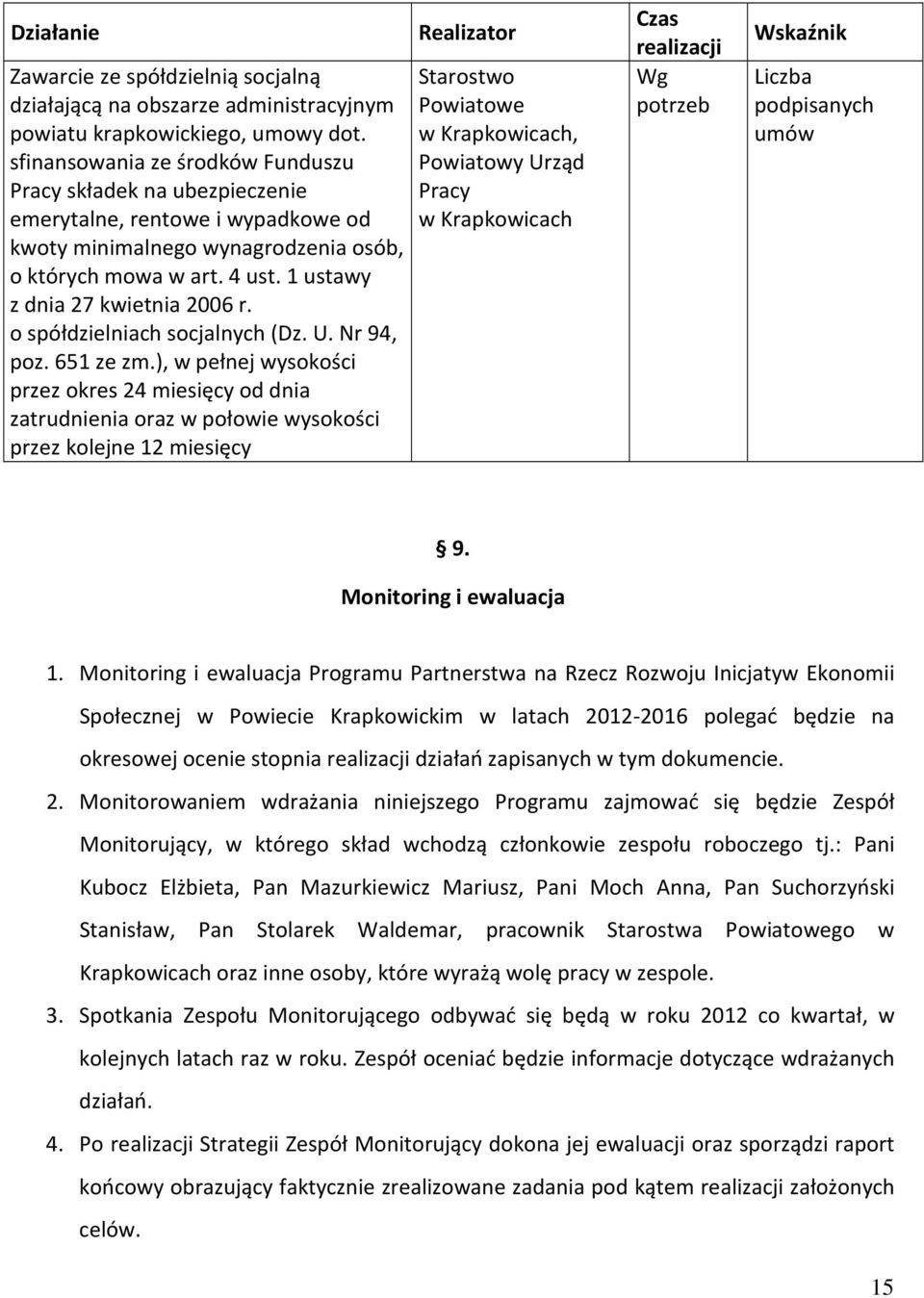 1 ustawy z dnia 27 kwietnia 2006 r. o spółdzielniach socjalnych (Dz. U. Nr 94, poz. 651 ze zm.