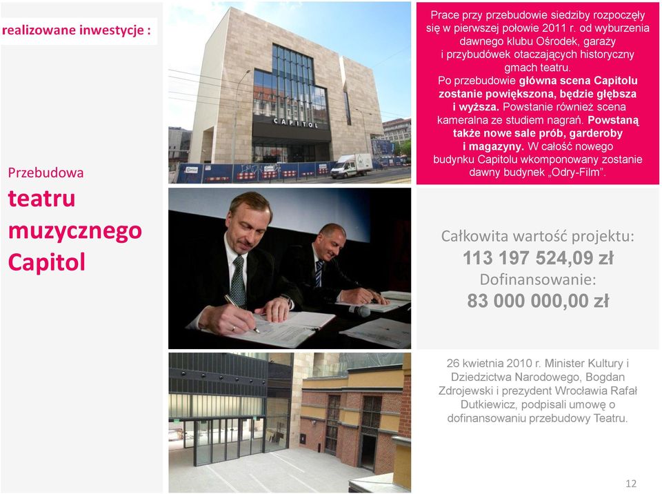 Powstanie również scena kameralna ze studiem nagrań. Powstaną także nowe sale prób, garderoby i magazyny.