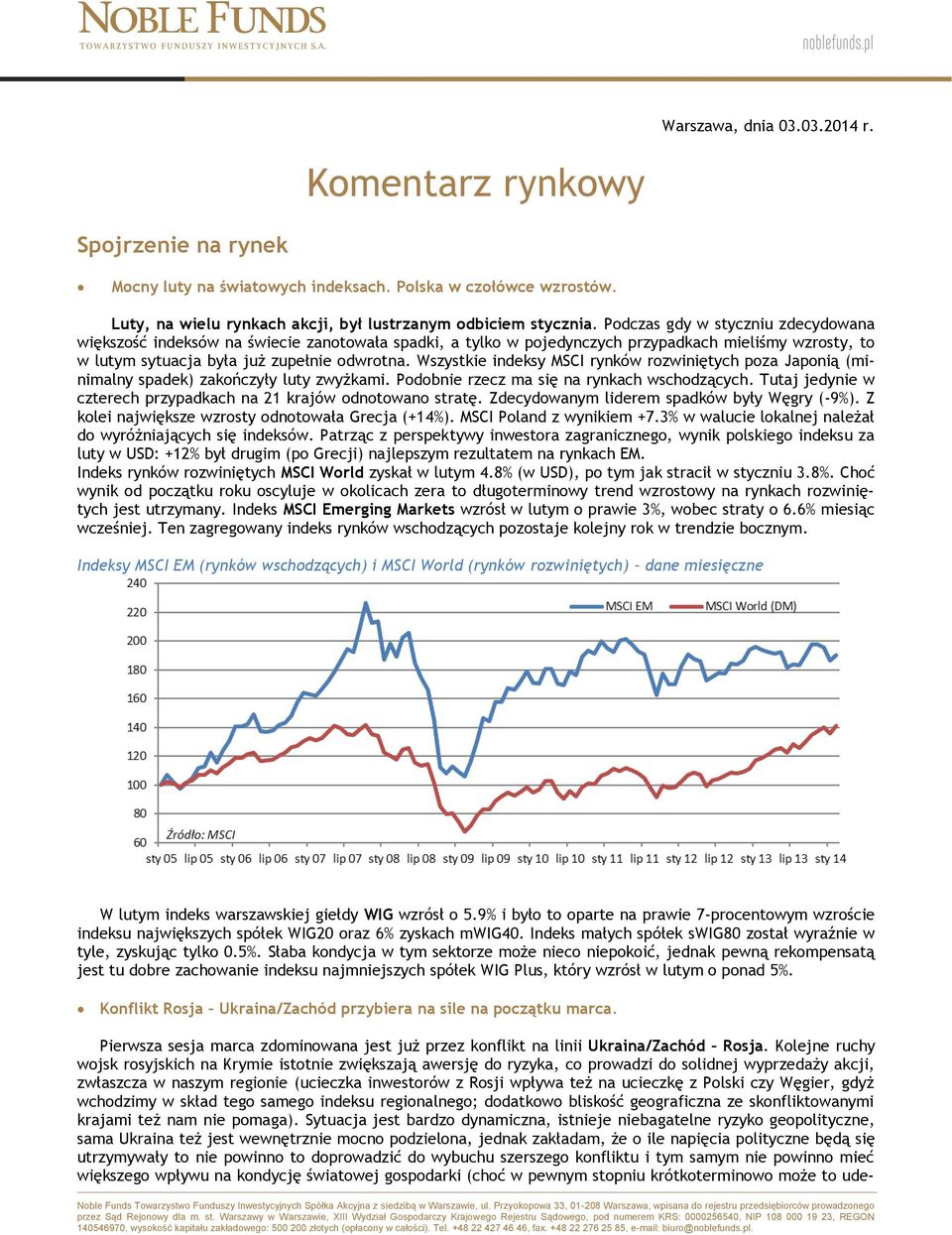 Wszystkie indeksy MSCI rynków rozwiniętych poza Japonią (minimalny spadek) zakończyły luty zwyżkami. Podobnie rzecz ma się na rynkach wschodzących.