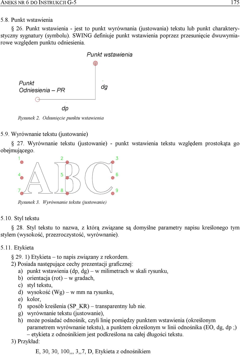 Wyrównanie tekstu (justowanie) 27. Wyrównanie tekstu (justowanie) - punkt wstawienia tekstu względem prostokąta go obejmującego. Rysunek 3. Wyrównanie tekstu (justowanie) 5.10. Styl tekstu 28.
