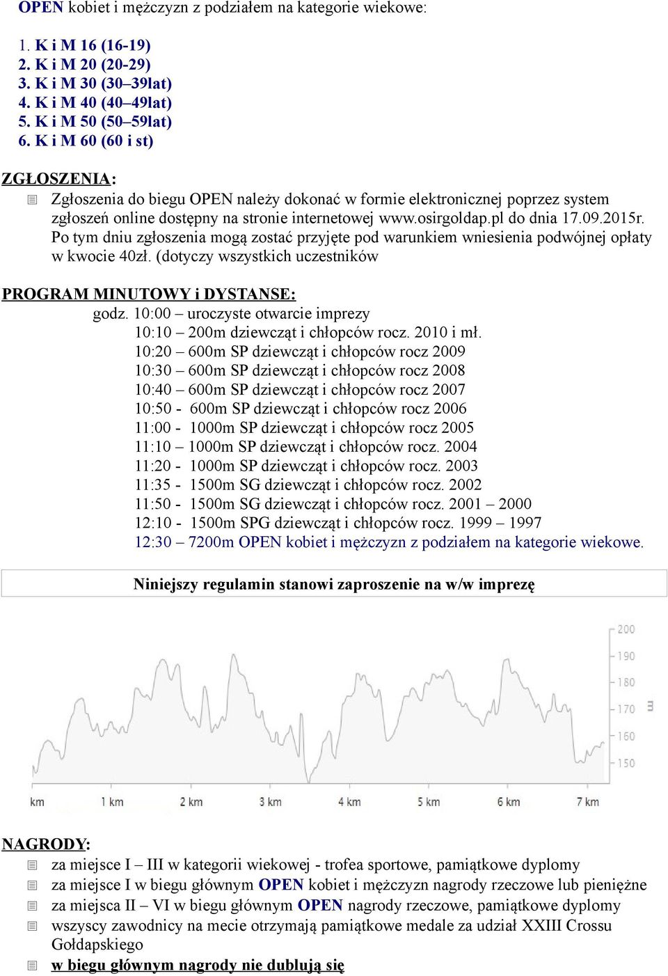 Po tym dniu zgłoszenia mogą zostać przyjęte pod warunkiem wniesienia podwójnej opłaty w kwocie 40zł. (dotyczy wszystkich uczestników PROGRAM MINUTOWY i DYSTANSE: godz.