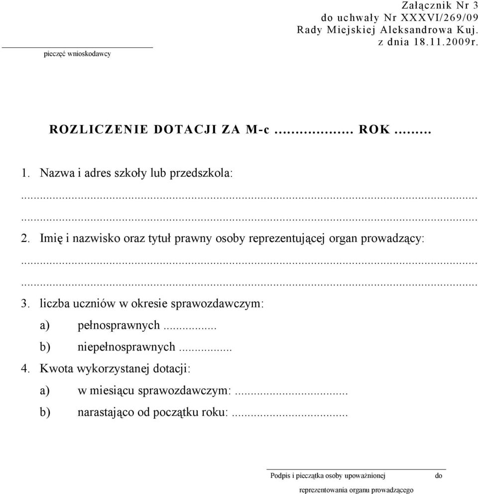 Imię i nazwisko oraz tytuł prawny osoby reprezentującej organ prowadzący: 3.
