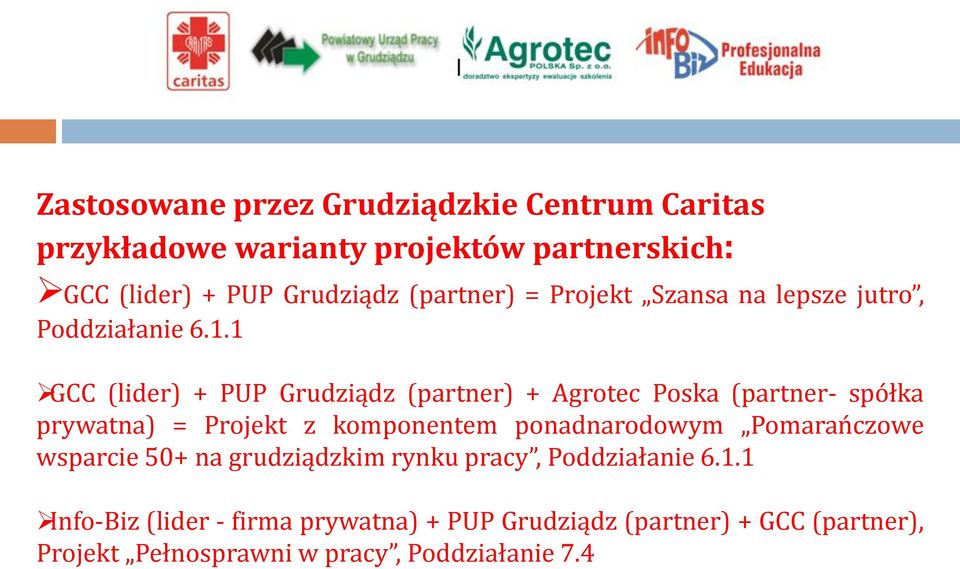 1 GCC (lider) + PUP Grudziądz (partner) + Agrotec Poska (partner- spółka prywatna) = Projekt z komponentem ponadnarodowym