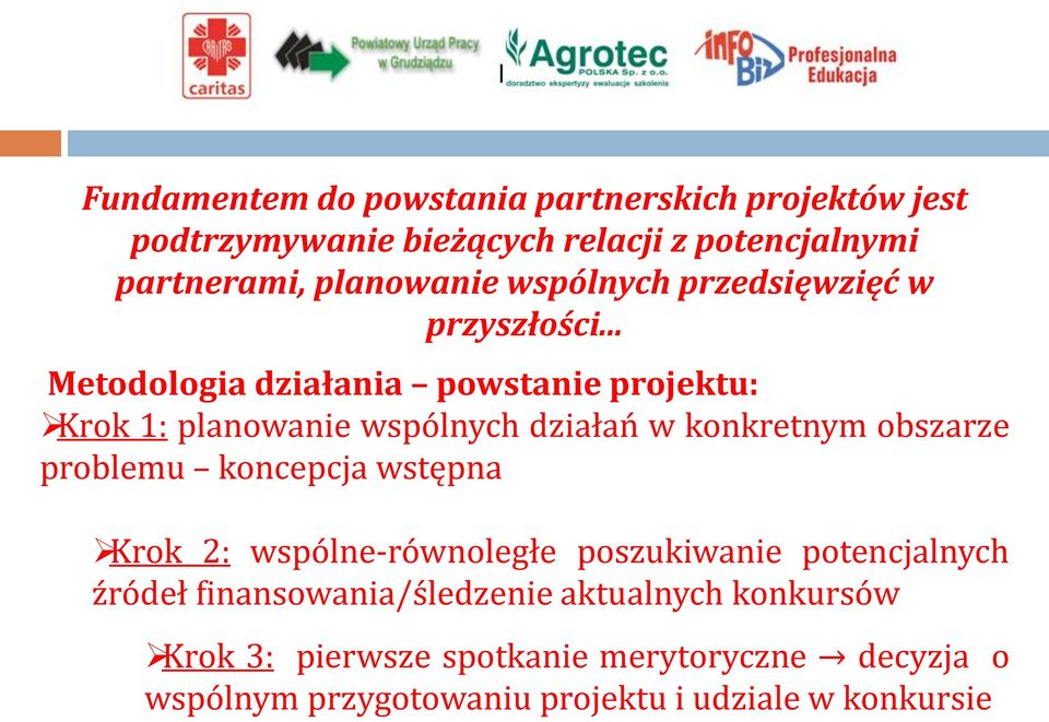 .. Metodologia działania powstanie projektu: Krok 1: planowanie wspólnych działań w konkretnym obszarze problemu koncepcja