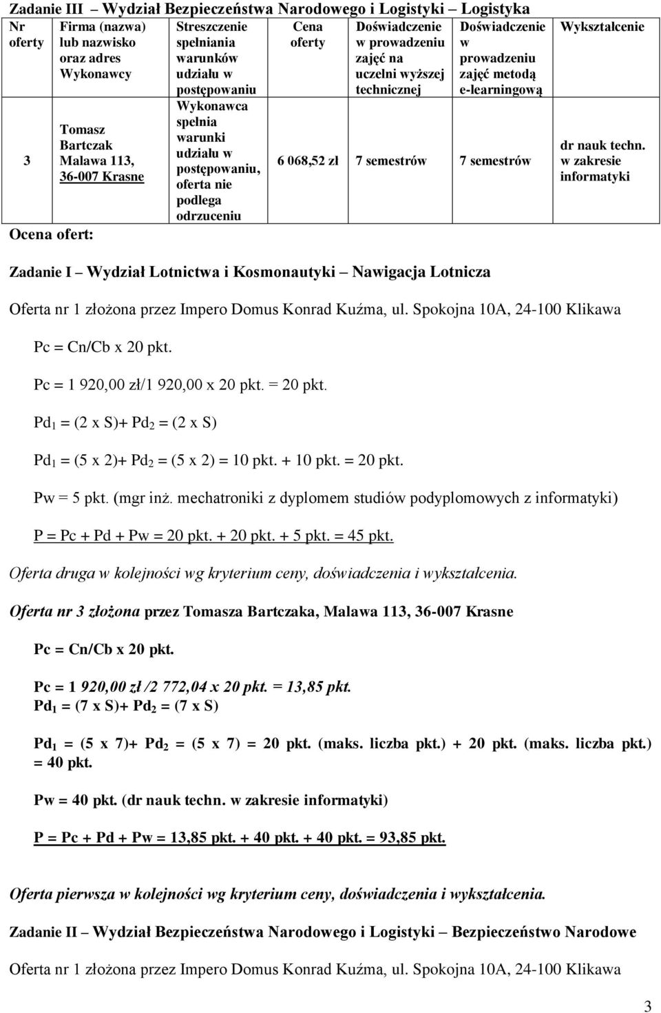 Spokojna 0A, 24-00 Klikaa Pc = 920,00 zł/ 920,00 x 20 pkt. = 20 pkt. Pd = (2 x S)+ Pd 2 = (2 x S) Pd = (5 x 2)+ Pd 2 = (5 x 2) = 0 pkt. + 0 pkt. = 20 pkt. P = 5 pkt.