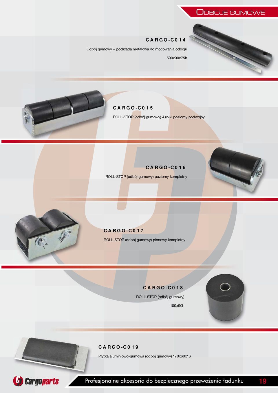 gumowy) poziomy kompletny CARGO-C017 ROLL-STOP (odbój gumowy) pionowy kompletny CARGO-C018