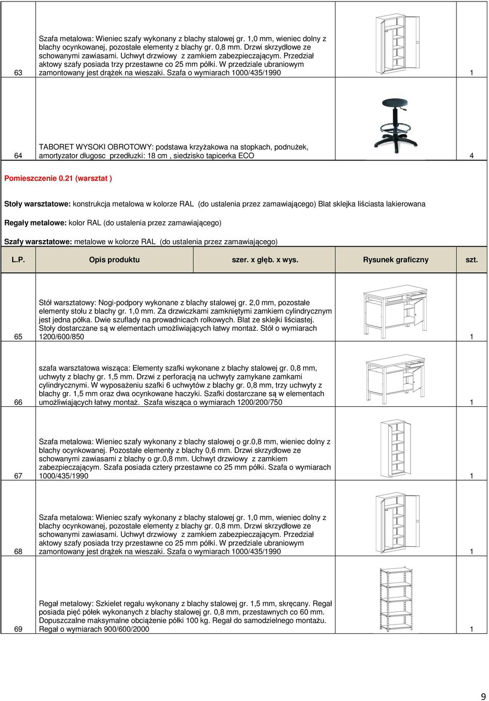 Szafa o wymiarach 1000/435/1990 1 64 TABORET WYSOKI OBROTOWY: podstawa krzyżakowa na stopkach, podnużek, amortyzator długosc przedłuzki: 18 cm, siedzisko tapicerka ECO 4 Pomieszczenie 0.