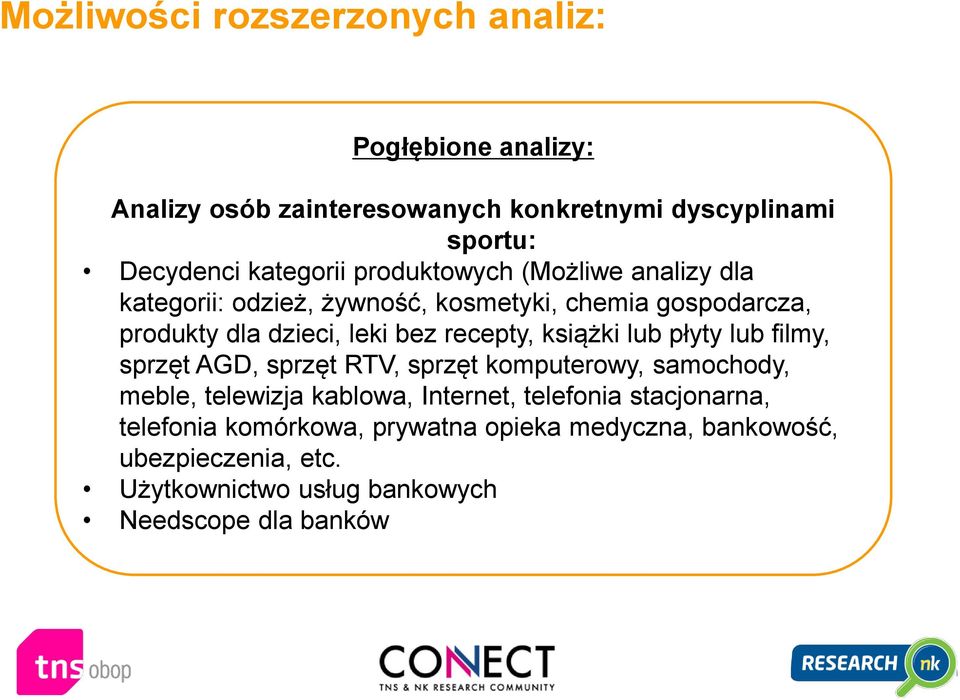recepty, książki lub płyty lub filmy, sprzęt AGD, sprzęt RTV, sprzęt komputerowy, samochody, meble, telewizja kablowa, Internet,