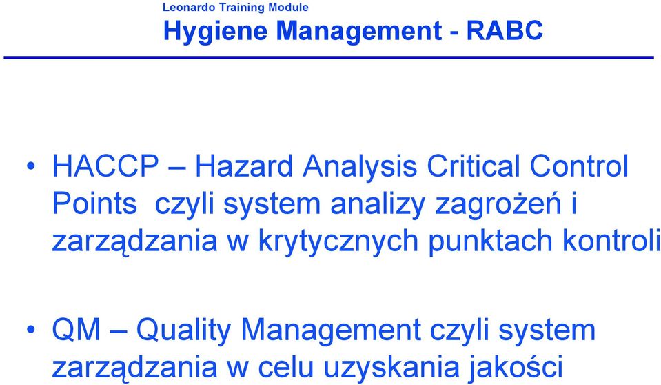 krytycznych punktach kontroli QM Quality