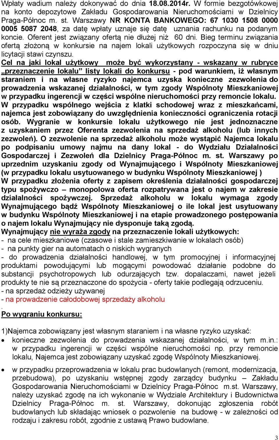 Bieg terminu związania ofertą złożoną w konkursie na najem lokali użytkowych rozpoczyna się w dniu licytacji stawi czynszu.