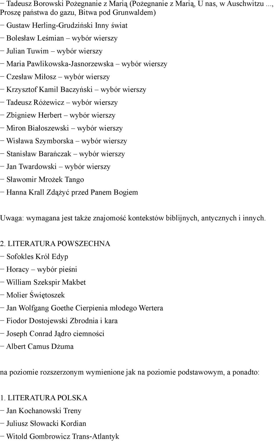 Miłosz wybór wierszy Krzysztof Kamil Baczyński wybór wierszy Tadeusz Różewicz wybór wierszy Zbigniew Herbert wybór wierszy Miron Białoszewski wybór wierszy Wisława Szymborska wybór wierszy Stanisław