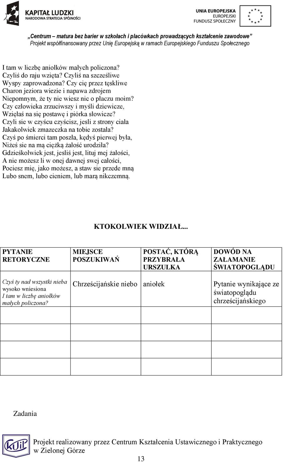 Czyli sie w czyścu czyścisz, jesli z strony ciała Jakakolwiek zmazeczka na tobie została? Czyś po śmierci tam poszła, kędyś pierwej była, Niżeś sie na mą ciężką żałość urodziła?