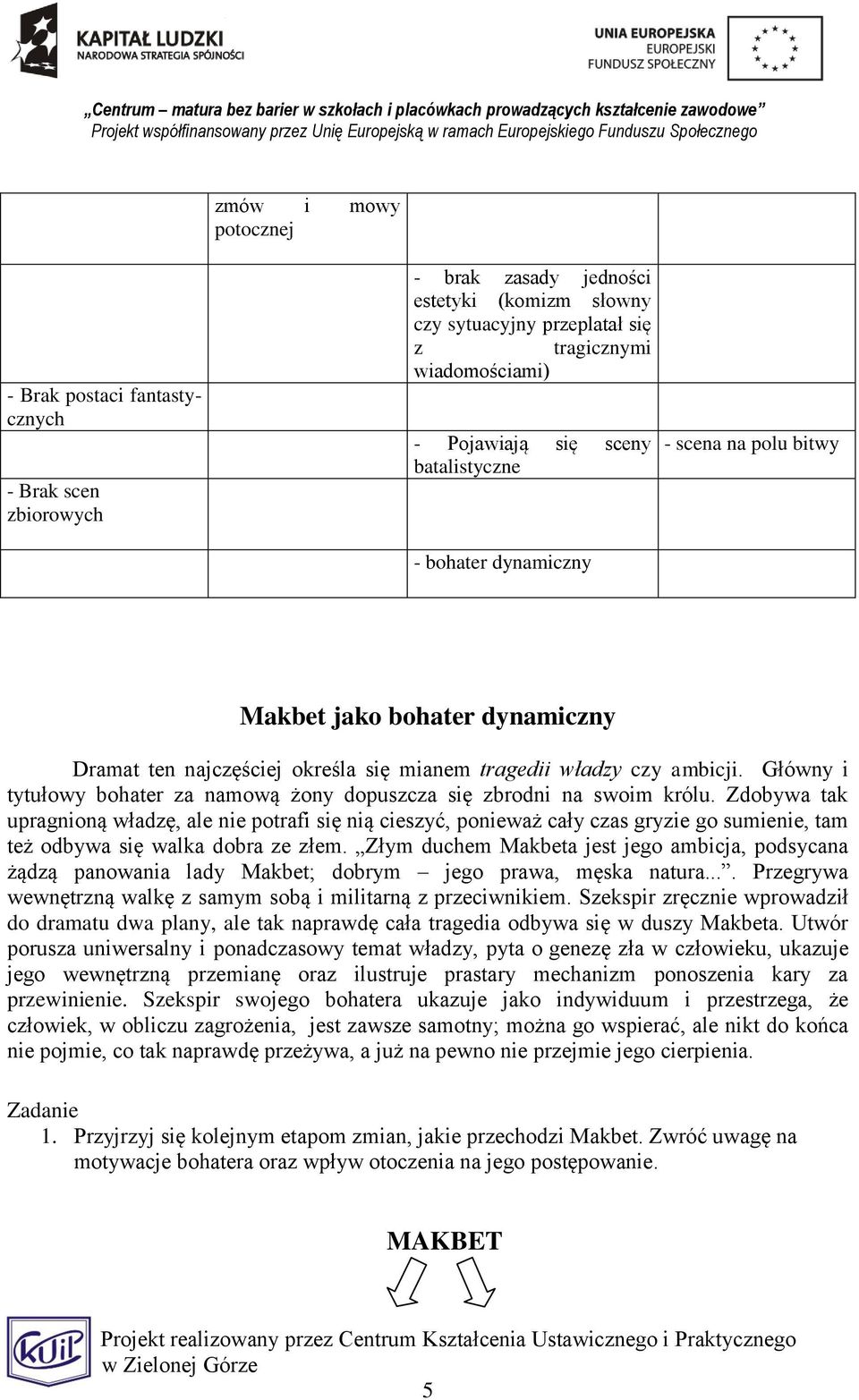 Główny i tytułowy bohater za namową żony dopuszcza się zbrodni na swoim królu.