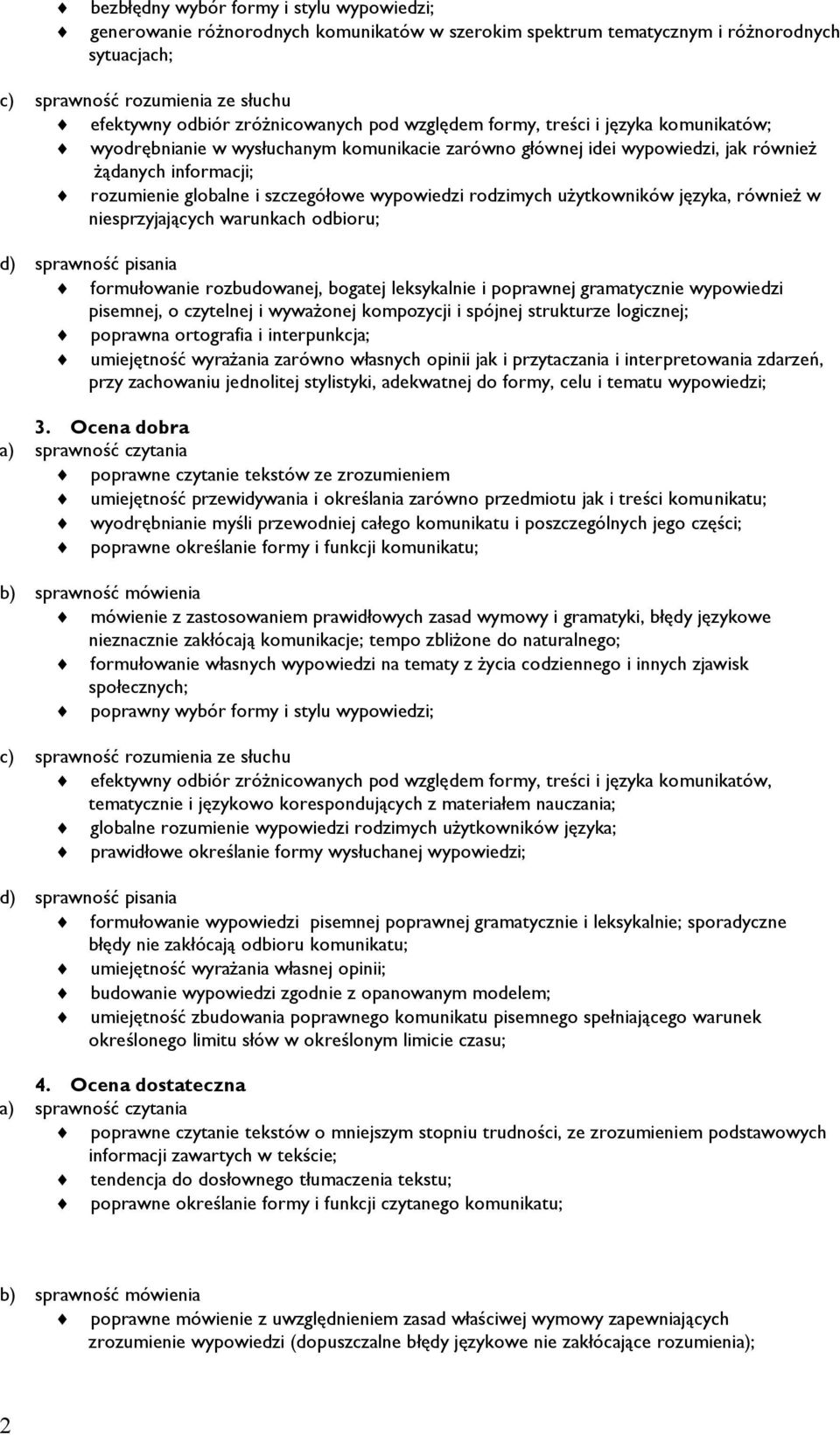 szczegółowe wypowiedzi rodzimych użytkowników języka, również w niesprzyjających warunkach odbioru; d) sprawność pisania formułowanie rozbudowanej, bogatej leksykalnie i poprawnej gramatycznie