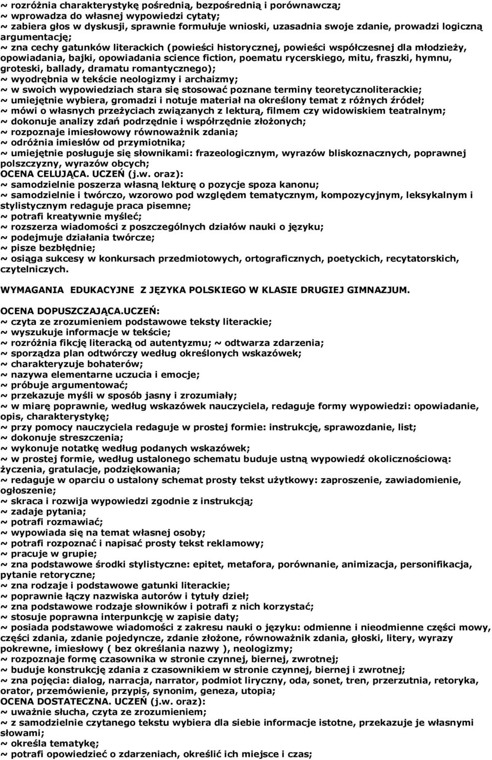 fraszki, hymnu, groteski, ballady, dramatu romantycznego); ~ wyodrębnia w tekście neologizmy i archaizmy; ~ w swoich wypowiedziach stara się stosować poznane terminy teoretycznoliterackie; ~
