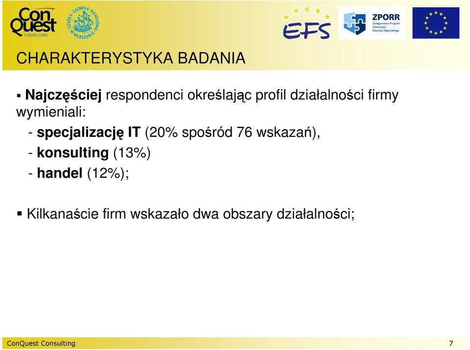 spośród 76 wskazań), - konsulting (13%) - handel (12%);