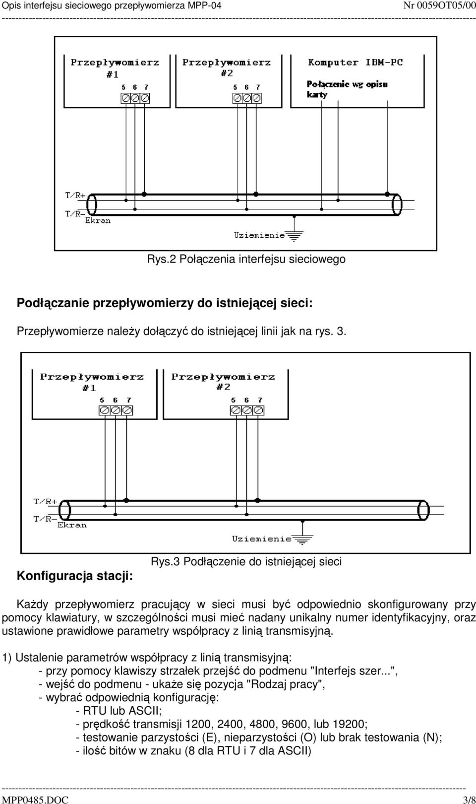 oraz ustawione prawidłowe parametry współpracy z linią transmisyjną. 1) Ustalenie parametrów współpracy z linią transmisyjną: - przy pomocy klawiszy strzałek przejść do podmenu "Interfejs szer.