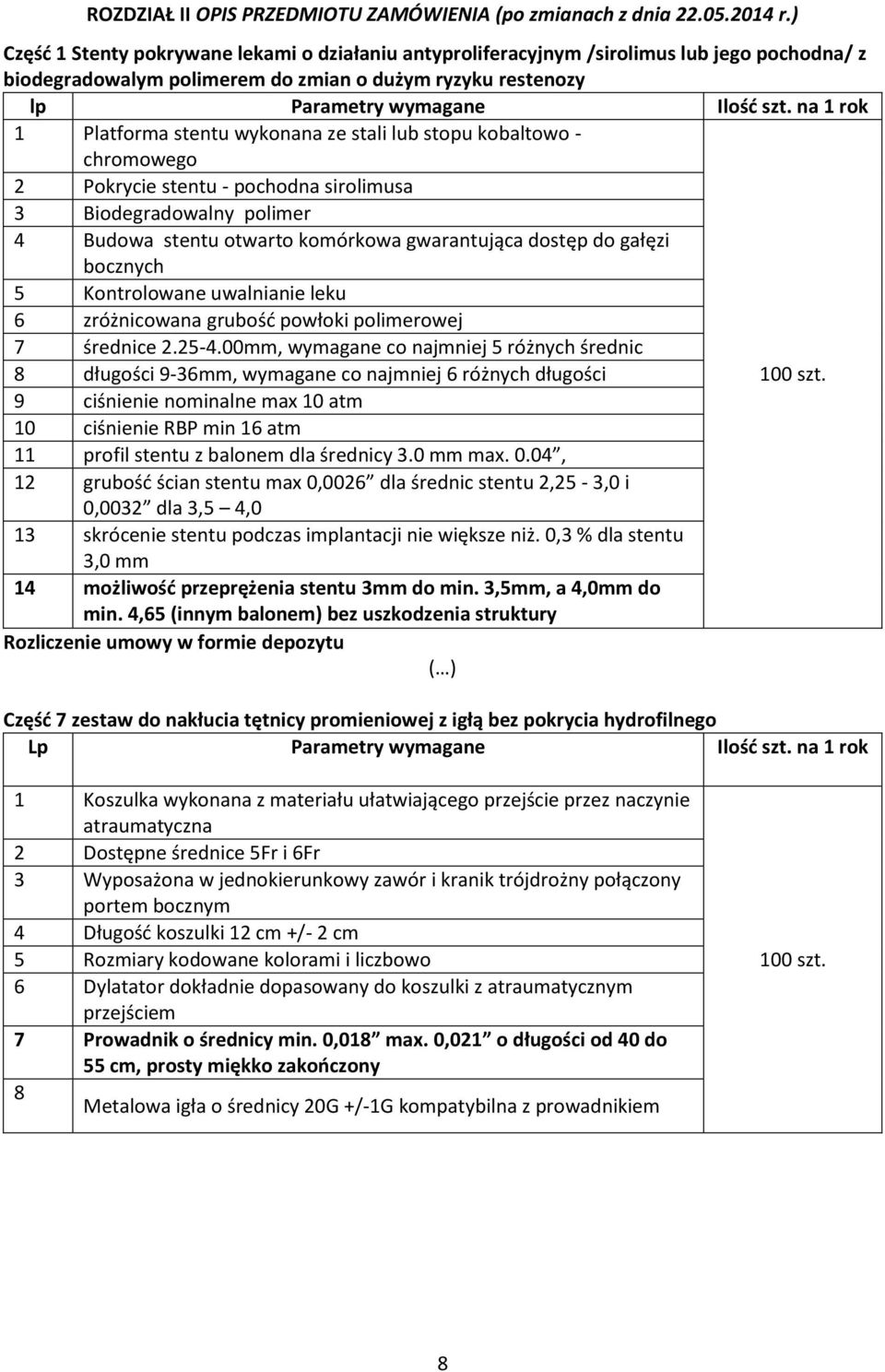 na 1 rok 1 Platforma stentu wykonana ze stali lub stopu kobaltowo - chromowego 2 Pokrycie stentu - pochodna sirolimusa 3 Biodegradowalny polimer 4 Budowa stentu otwarto komórkowa gwarantująca dostęp