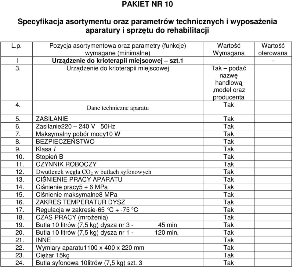 CIŚNIENIE PRACY APARATU 14. Ciśnienie pracy5 6 MPa 15. Ciśnienie maksymalne8 MPa 16. ZAKRES TEMPERATUR DYSZ 17. Regulacja w zakresie-65 C -75 ºC 18.