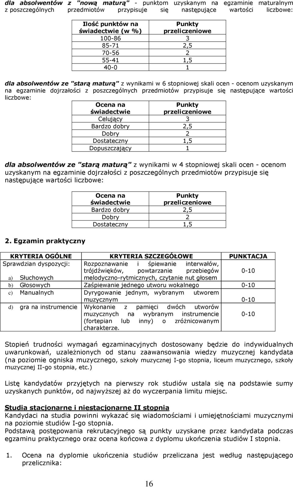 przedmiotów przypisuje się następujące wartości liczbowe: Ocena na Punkty świadectwie przeliczeniowe Celujący 3 Bardzo dobry 2,5 Dobry 2 Dostateczny 1,5 Dopuszczający 1 dla absolwentów ze "starą