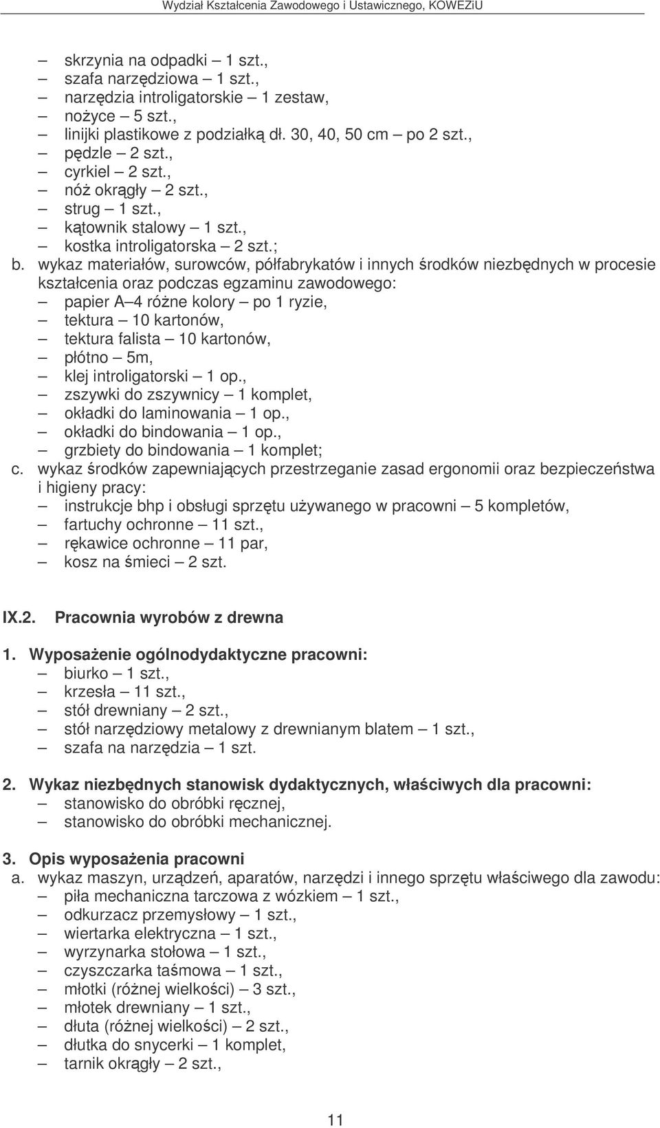 ; papier A 4 róne kolory po 1 ryzie, tektura 10 kartonów, tektura falista 10 kartonów, płótno 5m, klej introligatorski 1 op., zszywki do zszywnicy 1 komplet, okładki do laminowania 1 op.