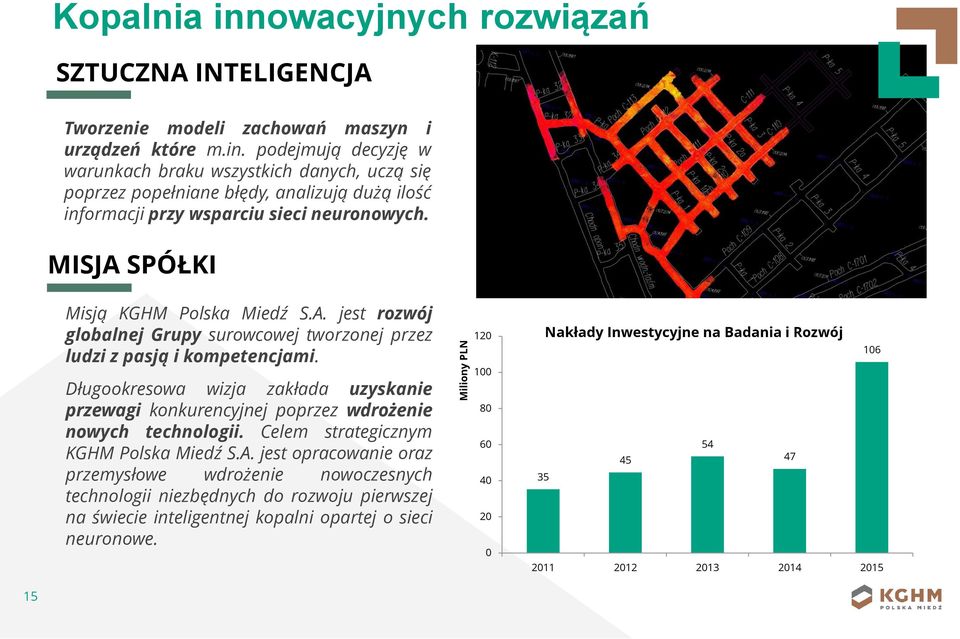 Długookresowa wizja zakłada uzyskanie przewagi konkurencyjnej poprzez wdrożenie nowych technologii. Celem strategicznym KGHM Polska Miedź S.A.