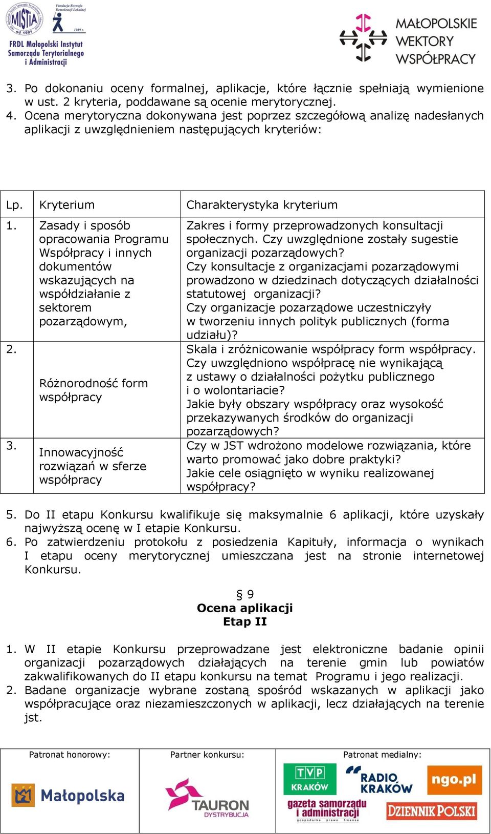 Zasady i sposób opracowania Programu Współpracy i innych dokumentów wskazujących na współdziałanie z sektorem pozarządowym, 2. 3.