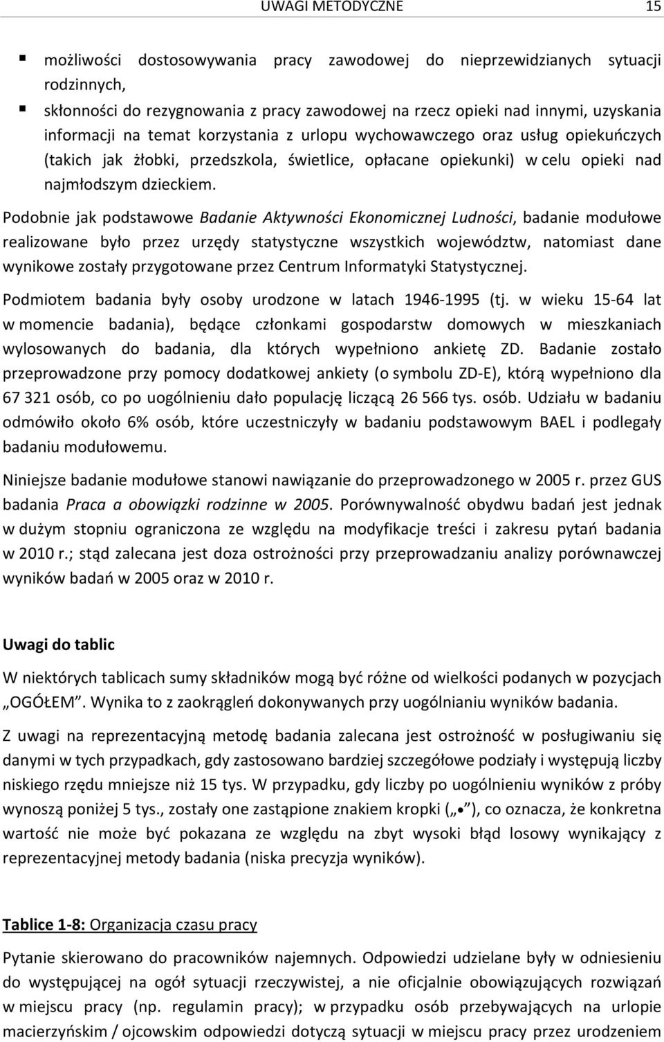 Podobnie jak podstawowe Badanie Aktywności Ekonomicznej Ludności, badanie modułowe realizowane było przez urzędy statystyczne wszystkich województw, natomiast dane wynikowe zostały przygotowane przez
