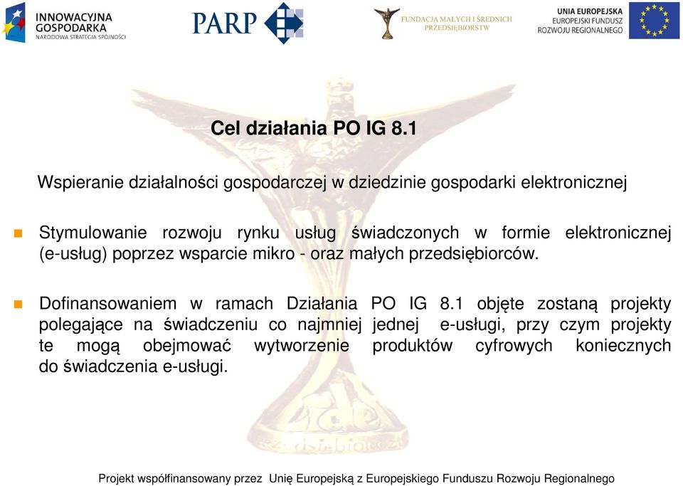 świadczonych w formie elektronicznej (e-usług) poprzez wsparcie mikro - oraz małych przedsiębiorców.